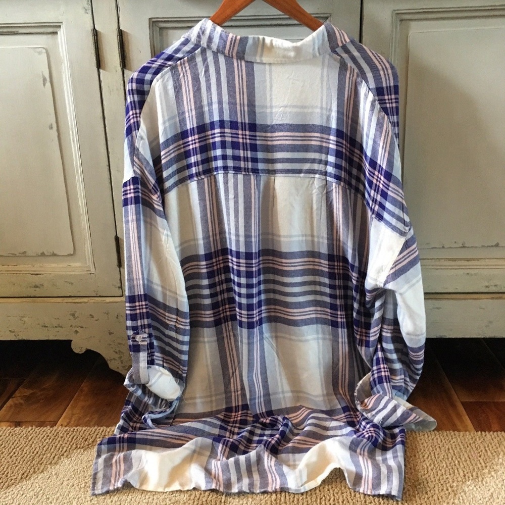 Last Two! Plus Size Plaid Button Up Blouse Top - Picture 4 of 7